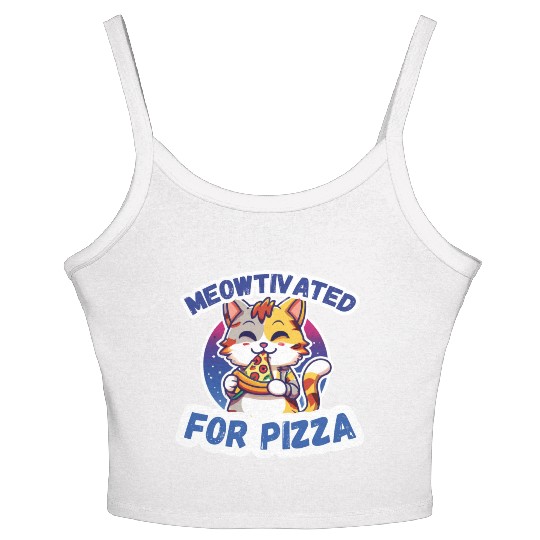Meowtivated for pizza cat eating pizza Women's Spaghetti Strap Tank Top