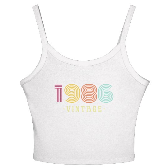 Neon Rainbow Retro Birthday Year Vintage 1986 Women's Spaghetti Strap Tank Top