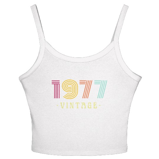 Neon Rainbow Retro Birthday Year Vintage 1977 Women's Spaghetti Strap Tank Top
