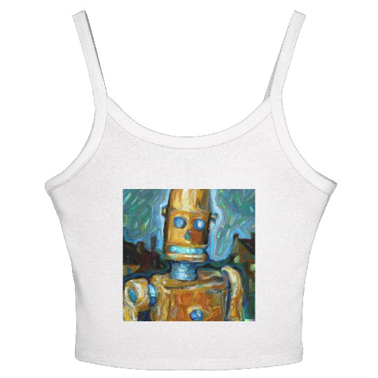 a van gogh painting of a cyberpunk robot Women's Spaghetti Strap Tank Top