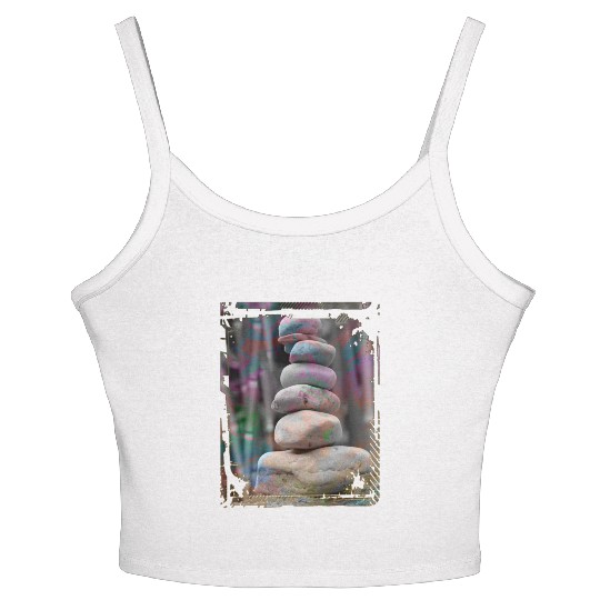 Japan Zen Buddhism Balancing Stones Rocks Bamboo Women's Spaghetti Strap Tank Top