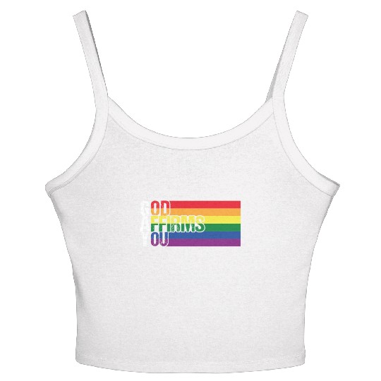 Gay God Affirms You Pride Month Rainbow LGBT Flag Women's Spaghetti Strap Tank Top
