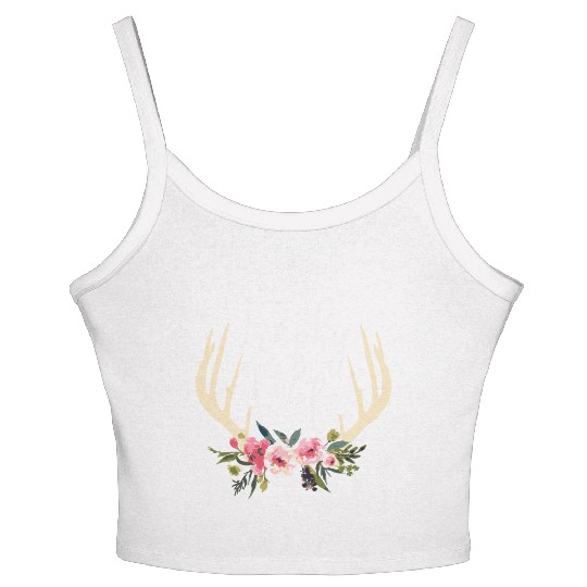 Trophy Wife Cute Deer Antlers Flowers Hunters Wife Women's Spaghetti Strap Tank Top
