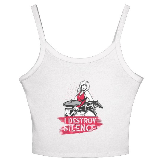 I Destroy Silence Drummer Band Music Beat Drum Women's Spaghetti Strap Tank Top