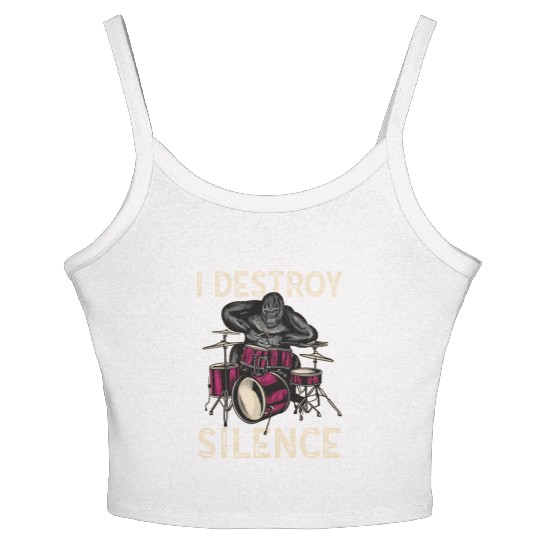 I Destroy Silence Drummer Band Music Beat Drum Women's Spaghetti Strap Tank Top