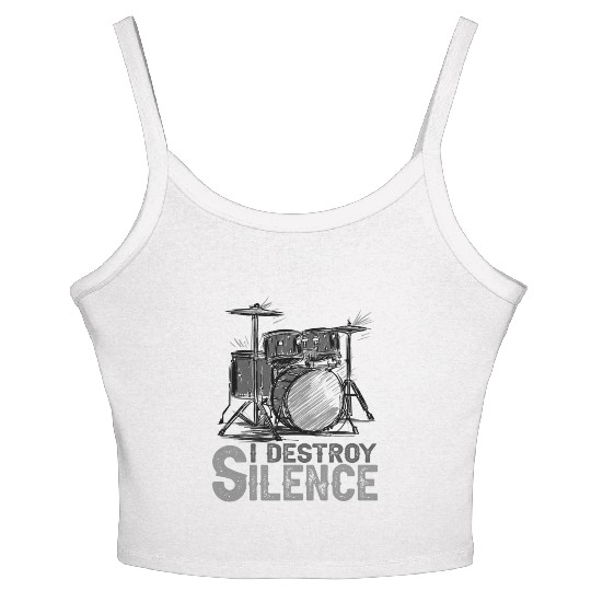 I Destroy Silence Drummer Band Music Beat Drum Women's Spaghetti Strap Tank Top