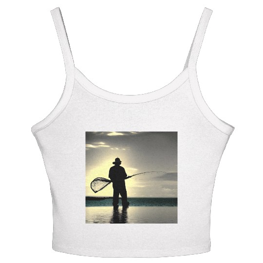 Fishing fish lifestyle fisherman with fishing rod Women's Spaghetti Strap Tank Top
