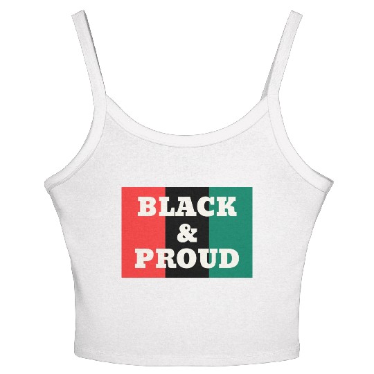 Black and Proud on a Red, Black, and Green Colors Women's Spaghetti Strap Tank Top