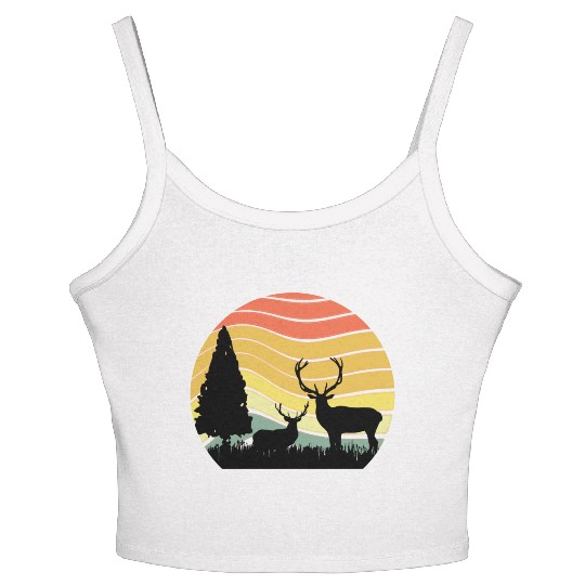 Sunset sunrise nature deer in the zoo Women's Spaghetti Strap Tank Top