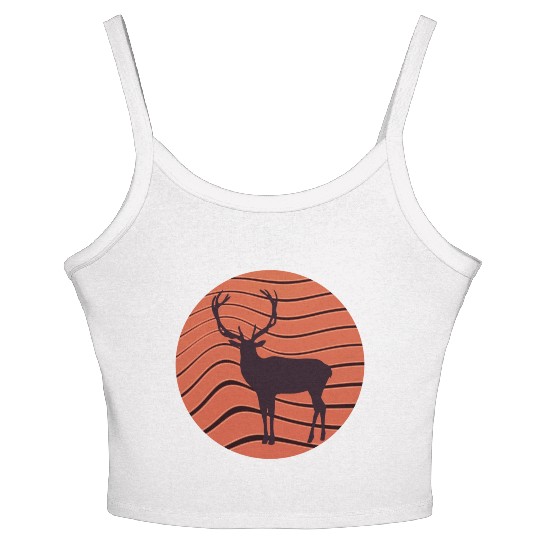 Vintage retro sunset sunrise nature deer funny Women's Spaghetti Strap Tank Top