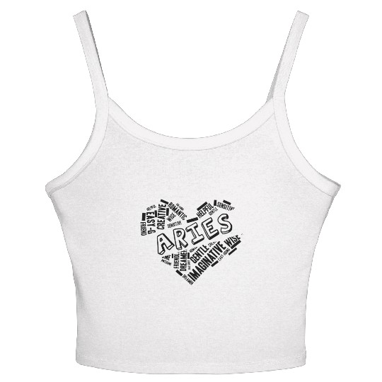 Aries Heart Word Cloud Doodle Astrology Zodiac Sta Women's Spaghetti Strap Tank Top