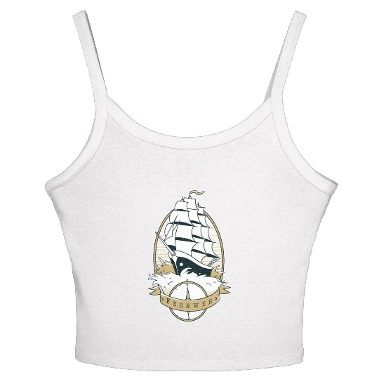 Old school ship waves sea sailing Old school ship Women's Spaghetti Strap Tank Top