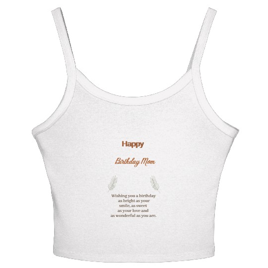 Beige Simple Aesthetic Happy Birthday Mom Women's Spaghetti Strap Tank Top