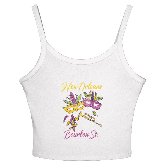 French New Orleans Mardi Gras Souvenir Bourbon Str Women's Spaghetti Strap Tank Top