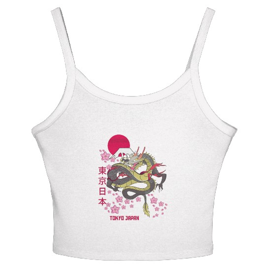 Japanese Tokyo Dragon Asian Vintage Retro Style Women's Spaghetti Strap Tank Top