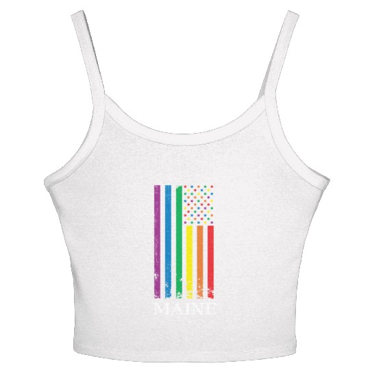 Maine Pride Month Pride Flag LGBT Community LGBTQ Women's Spaghetti Strap Tank Top