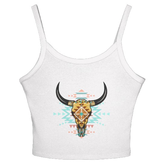 Western Aztec Bull Skull Women's Spaghetti Strap Tank Top