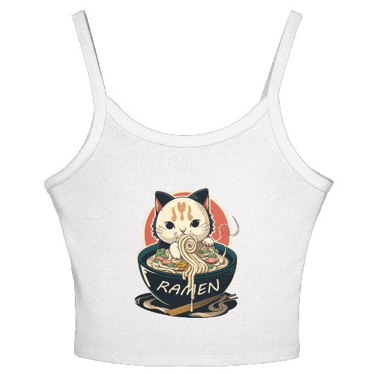 Cute Cat Eating Ramen Women's Spaghetti Strap Tank Top
