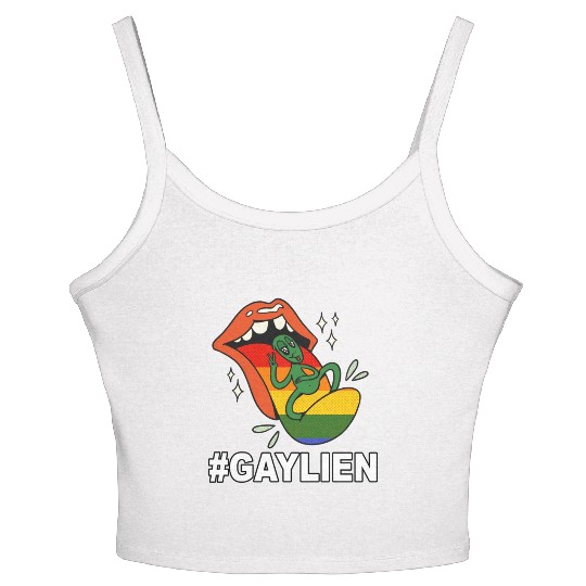 #GayLien Gay Alien Funny LGBT Pride Rainbow Color Women's Spaghetti Strap Tank Top