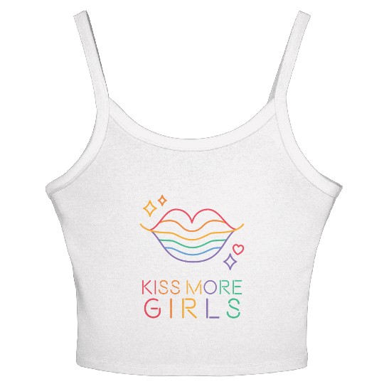 Kiss More Girls LGBT Cute Lesbian Vintage Lips Pri Women's Spaghetti Strap Tank Top