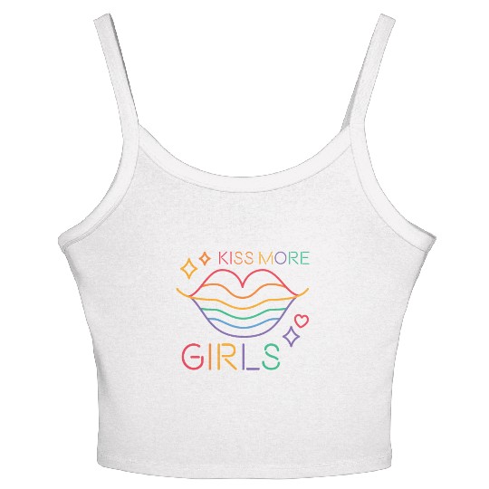 Kiss More Girls LGBT Cute Lesbian Pride Month Women's Spaghetti Strap Tank Top