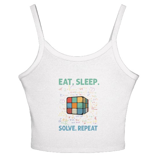 Eat Sleep Solve Repeat Math Speed Cubing Genie Women's Spaghetti Strap Tank Top
