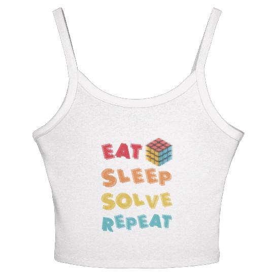 Eat Sleep Solve Repeat Math Speed Cubing Genie Women's Spaghetti Strap Tank Top