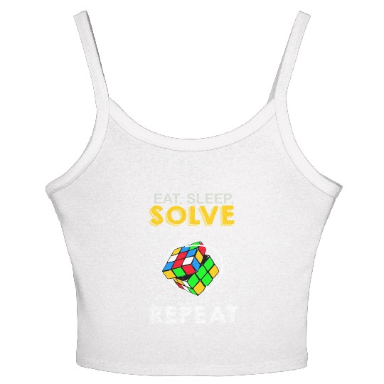 Eat Sleep Solve Repeat Math Speed Cubing Genie Women's Spaghetti Strap Tank Top