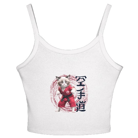 Karate Cat, Karatedo Japanese Kanji Women's Spaghetti Strap Tank Top