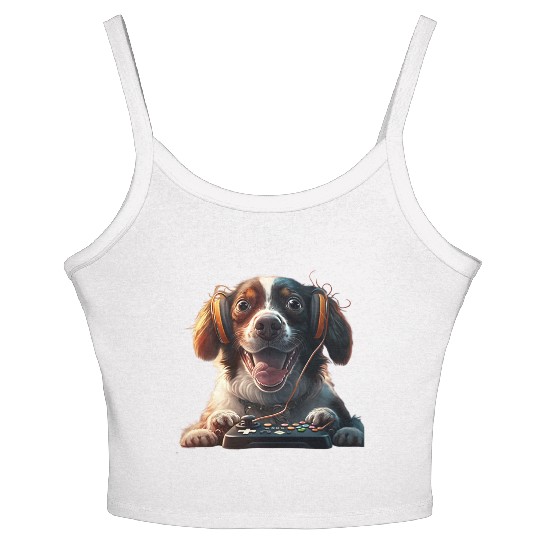 Funny Dog Playing Video Game Women's Spaghetti Strap Tank Top