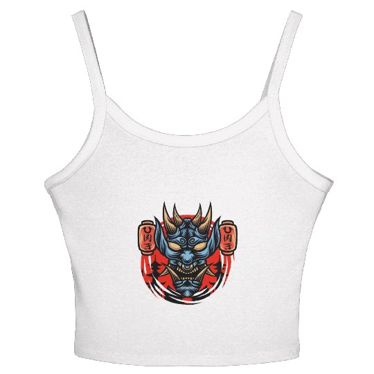 Bushido kabuki samurai japan graphic devil mask Women's Spaghetti Strap Tank Top
