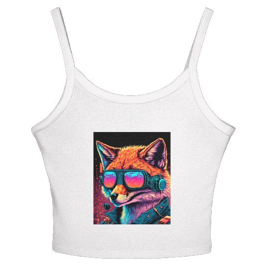 Retro Futuristic Synthwave Fox Women's Spaghetti Strap Tank Top