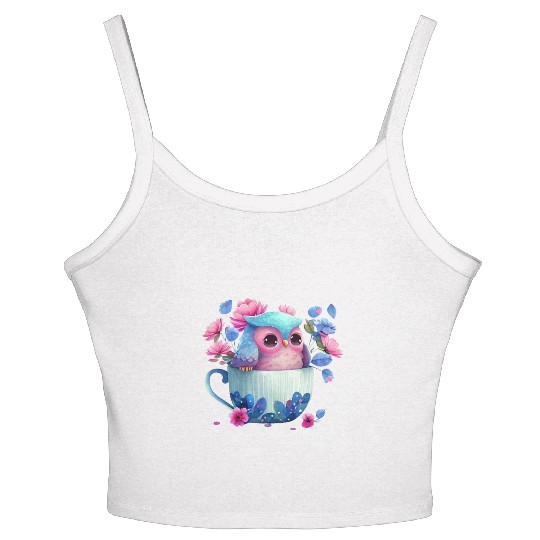 Owl Animal Cute Wild Bird Zoo Forest Nature Child Women's Spaghetti Strap Tank Top