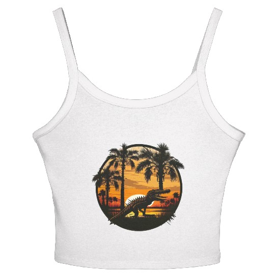 Florida Everglades Sunset Alligator and Palm Tree Women's Spaghetti Strap Tank Top