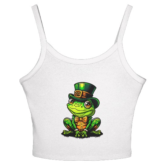 Magical Frog With St Patrick Day Top Hat Women's Spaghetti Strap Tank Top