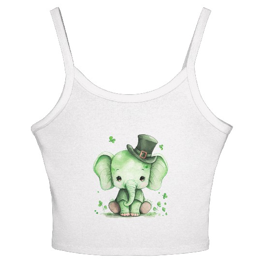 St Patrick's Day Irish Cute Elephant Saint Patrick Women's Spaghetti Strap Tank Top
