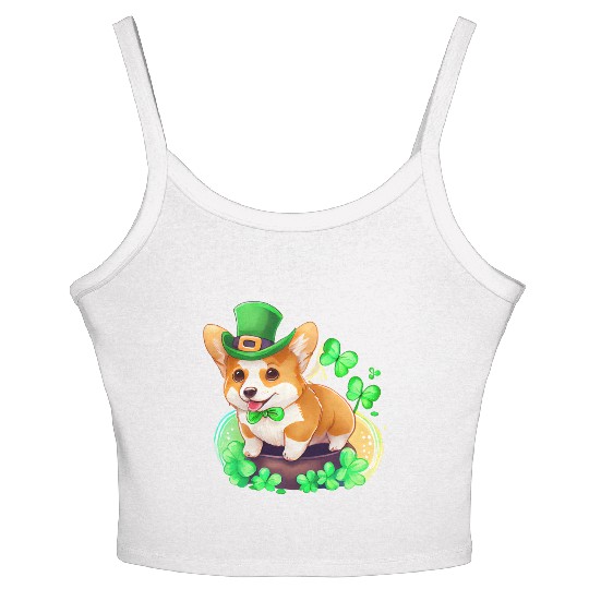 St Patrick's Day Irish Cute Corgi Saint Patrick Women's Spaghetti Strap Tank Top