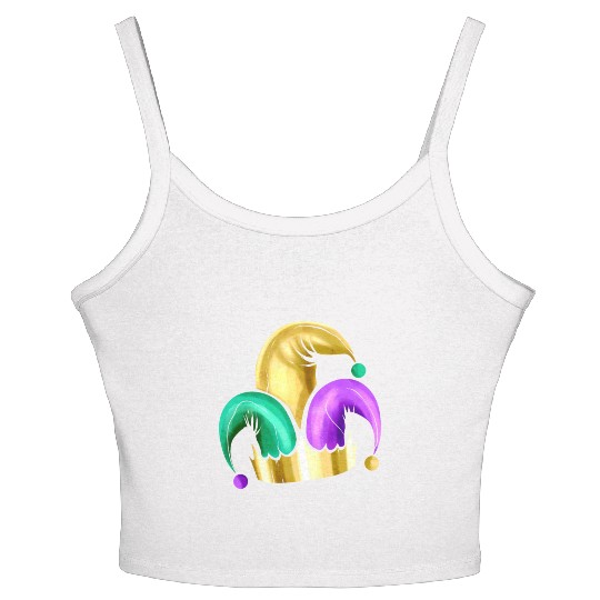 Purple, Yellow Golden And Green Jester Hat For Women's Spaghetti Strap Tank Top