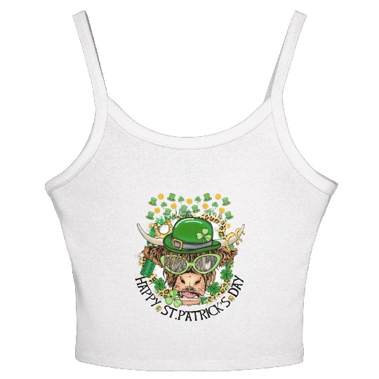 Happy St. Patrick's Day, Funny Cow, Hat and Gold Women's Spaghetti Strap Tank Top