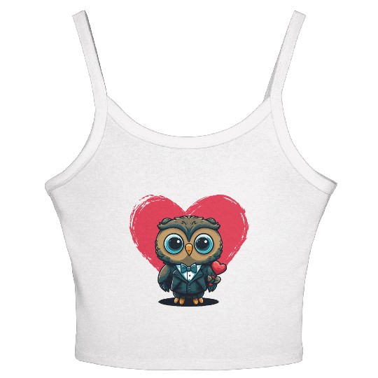 Valentine's Day Romance with Adorable Owl Groom Women's Spaghetti Strap Tank Top