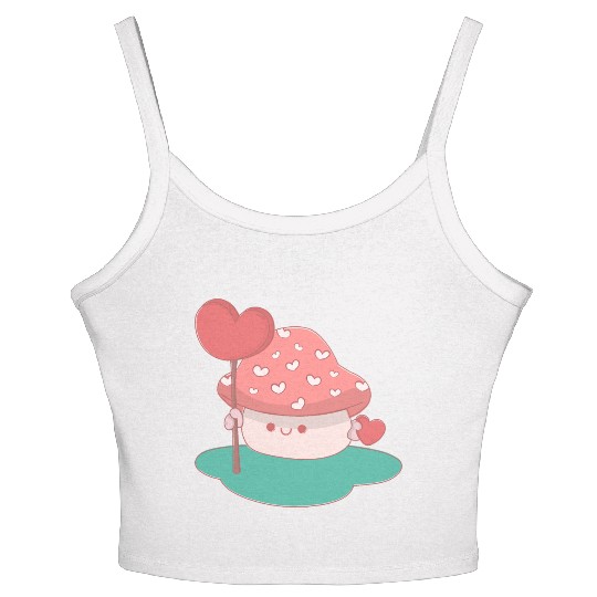 cute little mushroom holding a candy heart Women's Spaghetti Strap Tank Top