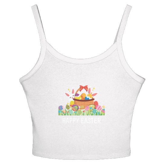HAPPY EASTER Bunny Egg Hunt Wagon Girls Kids Mom Women's Spaghetti Strap Tank Top