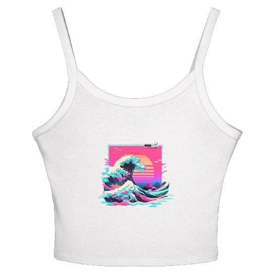Vaperwave Aesthetic Glitch Great Wave Retrowave Sy Women's Spaghetti Strap Tank Top