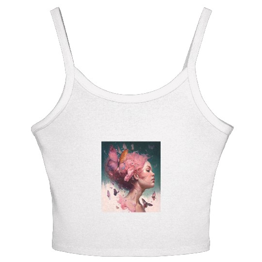 Breast Cancer Survivor Pink Flower Hair Girl Women's Spaghetti Strap Tank Top