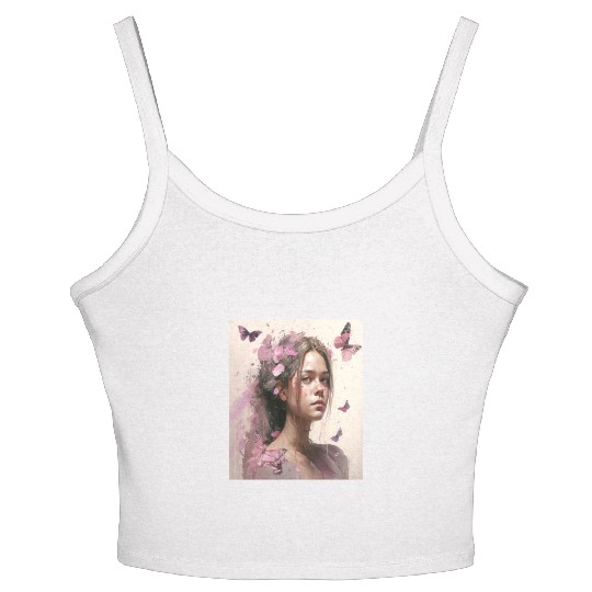 Breast Cancer Survivor Pink Flower Hair Girl Women's Spaghetti Strap Tank Top