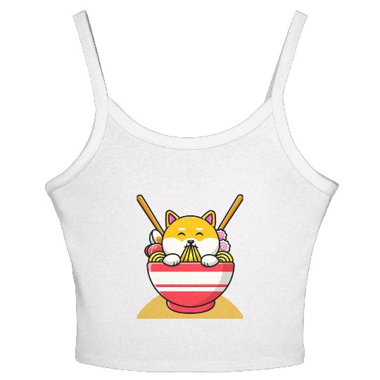 Cat Eating Spaghetti Ramen Cat Sweet Kitty Women's Spaghetti Strap Tank Top