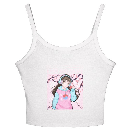Kawaii Anime Girl Kpop Korean Flag Cherry Blossom Women's Spaghetti Strap Tank Top