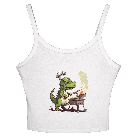 Baby Dinosaur Using A Charcoal Grill Cooking Meat Women's Spaghetti Strap Tank Top