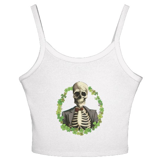 Skeleton Vintage Retro Creepy Cute Shamrock Women's Spaghetti Strap Tank Top