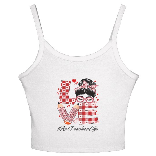 Art Teacher Love Messy Bun Women's Spaghetti Strap Tank Top